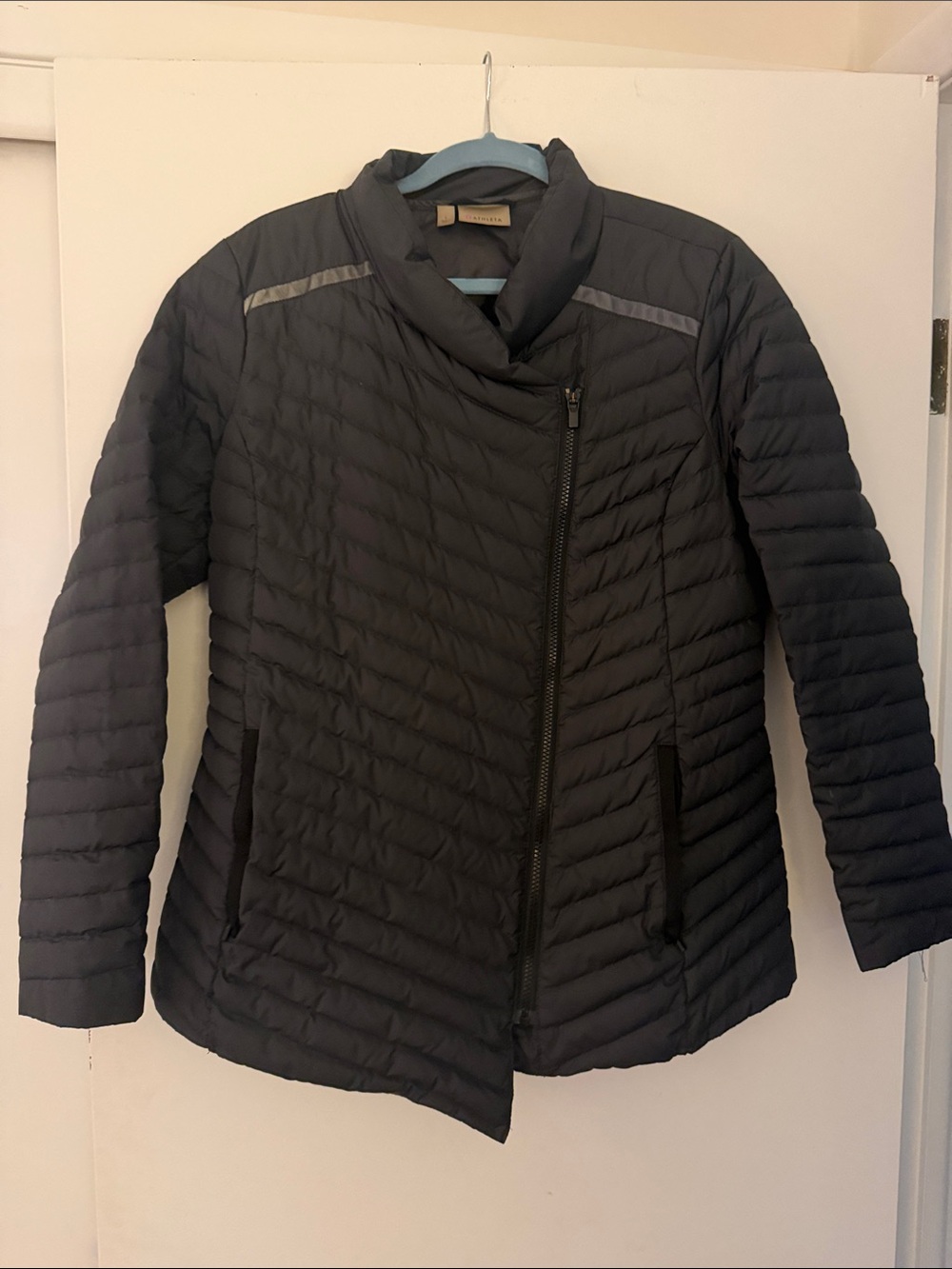 Athleta Black Quilted Asymmetrical Zip Puffer Jacket